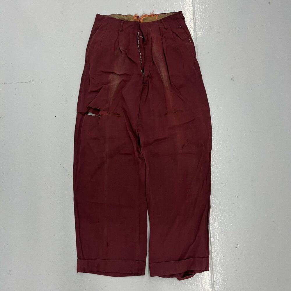 Vintage 50s Red Pleated Distressed Rayon Trousers 27x26
